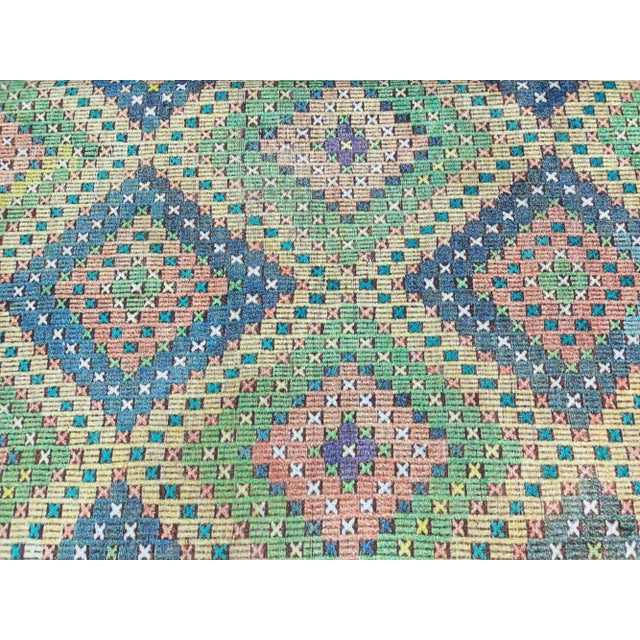 Boho Chic Printed Rug Fabric Upholstered Bench For Sale In Raleigh - Image 6 of 9