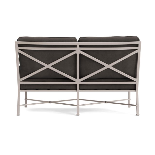 Brown Jordan Brown Jordan Venetian Right Arm Loveseat, Dove frame with Fusion Charcoal fabric For Sale - Image 4 of 11