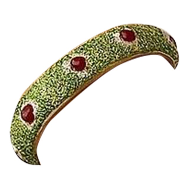 Bochic "Capri" Vintage Emerald, Ruby & Diamond Bangle Set In 18K Gold & Silver For Sale