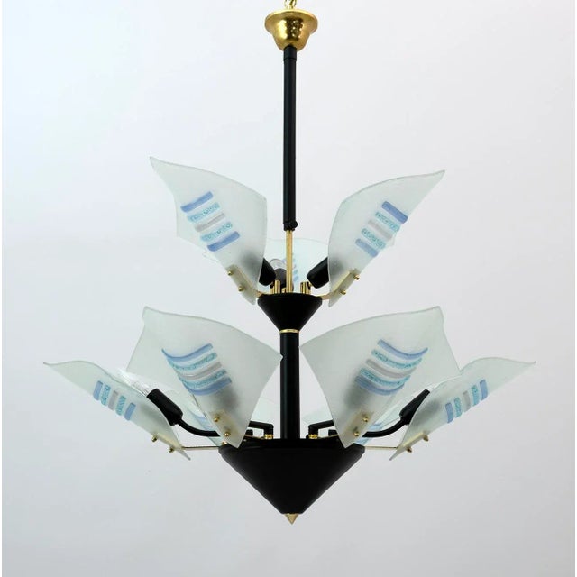 Metal Modern Italian Murano Glass Chandelier in the Shape of Sails, 1989 For Sale - Image 7 of 7