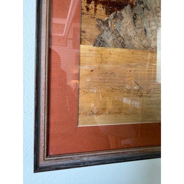 Brown Vintage Hawaiian Banana Leaf Bark Art Landscape – Mixed Media Natural Fiber Collage, Wood Frame For Sale - Image 8 of 12