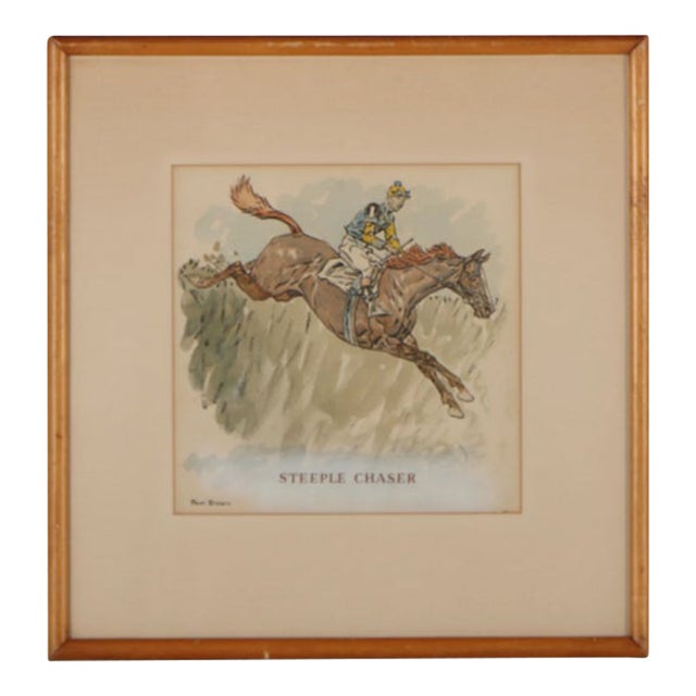 Mid 20th Century Paul Brown Watercolor Painting "Steeple Chaser" For Sale