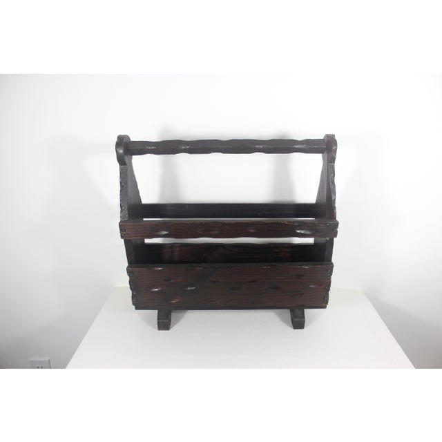 1960s Solid Wood Spanish Brutalist Magazine Rack Holder Revival For Sale - Image 4 of 18
