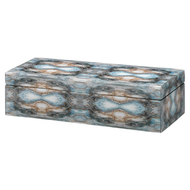 Blue Jamie Young Rorschach Lacquer Long Box For Sale - Image 8 of 8