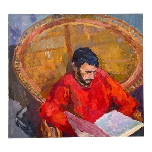 Vintage Monumental Original Signed Painting of Reading Man