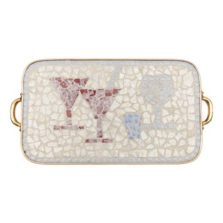 Ceramik Mosaic and Brass Portable Serving Tray, Italy, 1950s For Sale