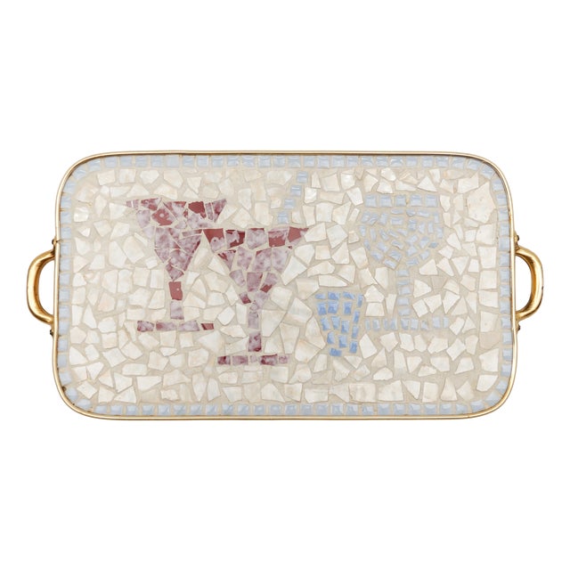 Ceramik Mosaic and Brass Portable Serving Tray, Italy, 1950s For Sale