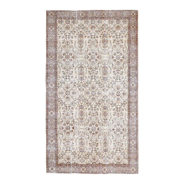 Vintage Turkish Hand-Knotted Wool Cotton Beige Area Rug For Sale