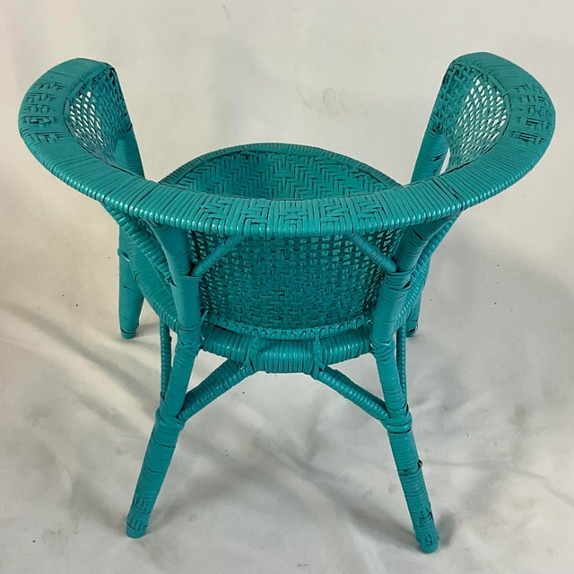 Turquoise Vintage Coastal Boho Chic Turquoise Painted Wicker Chair. For Sale - Image 8 of 10