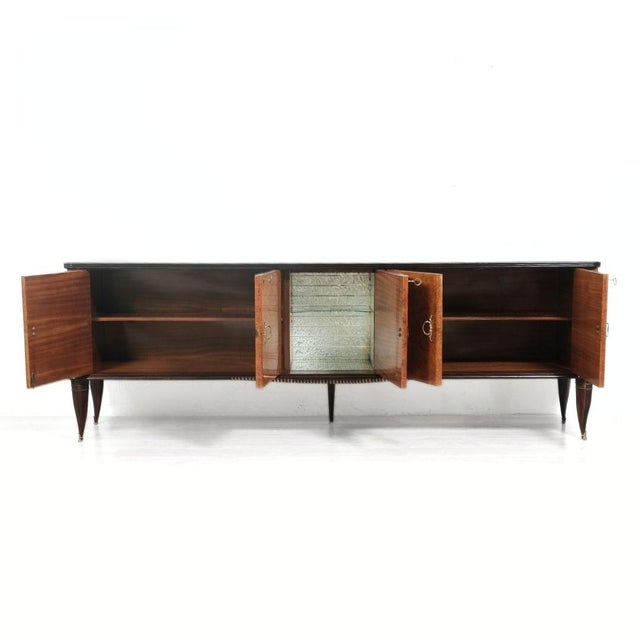 Vintage Wooden Sideboard with Decorated Glass Top and Bar Compartment For Sale - Image 11 of 18