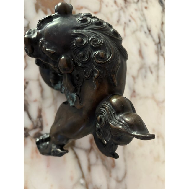 Early 20th Century Chinese Bronze Foo Dog With Ball For Sale - Image 11 of 12