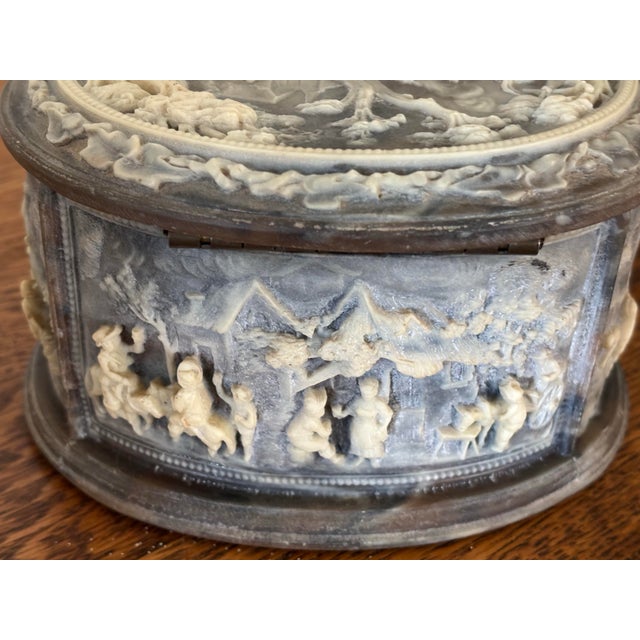 Mid 20th Century Marbled Brown Stone Incolay Box With Hunt Scene For Sale - Image 4 of 11