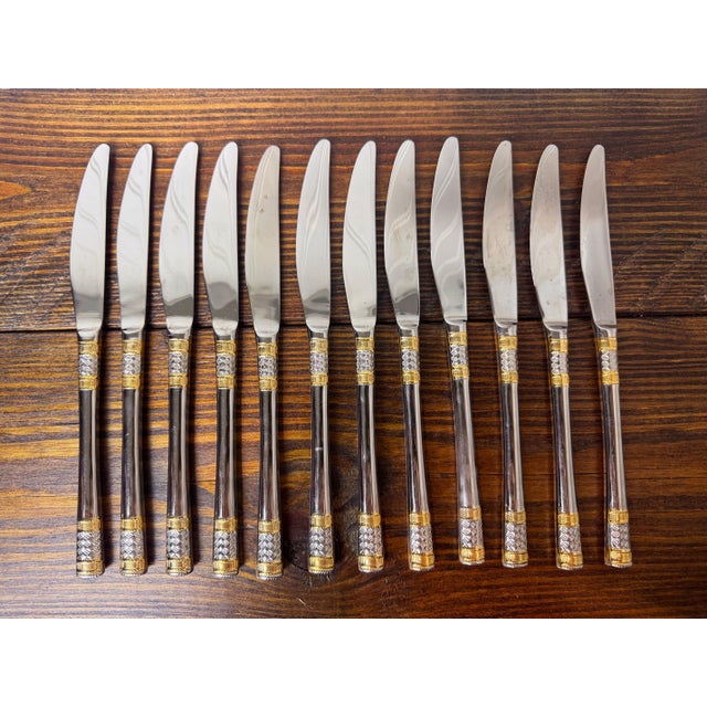 Silver 1990s Wallace Golden Corsica Gold Accent 18/10 Stainless Steel Flatware Set for 12, 64 Piece For Sale - Image 8 of 16