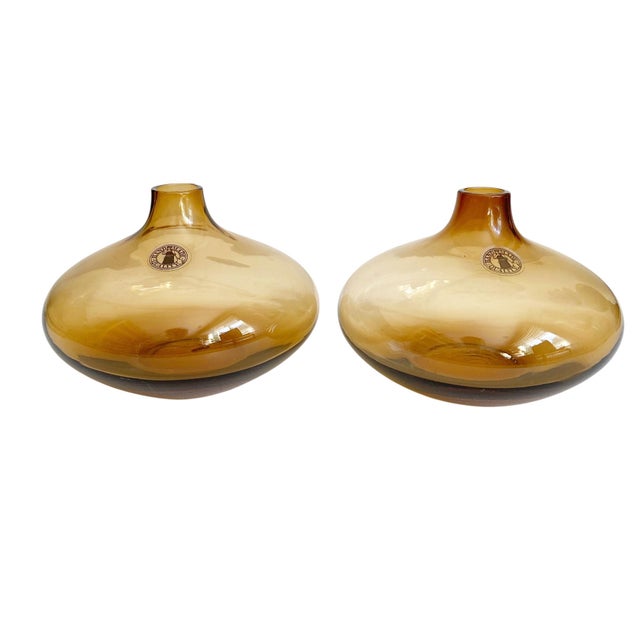 Mid-Century Modern Ikea Salong Amber Glass Squat Bud Vase by Johanna Jelinek For Sale - Image 3 of 5