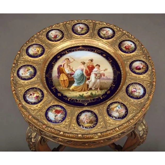 19th Century Austrian Vienna-Style Hand-Painted Porcelain and Giltwood Gueridon For Sale - Image 4 of 7