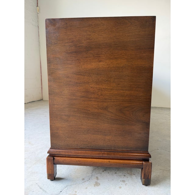 Vintage Renzo Rutili-Style Asian Inspired Walnut Sideboard With Hand-Painted Floral Doors For Sale - Image 9 of 12
