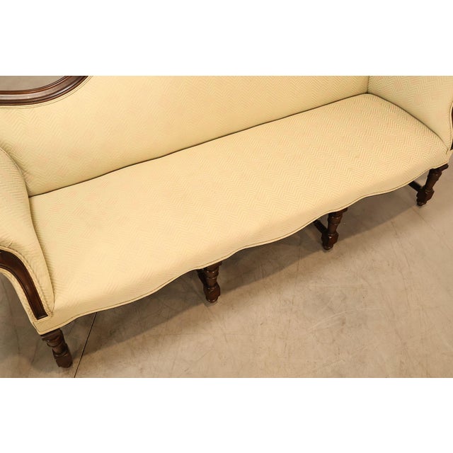 Antique Italian Rococo Carved Walnut Frame Long Sofa For Sale - Image 4 of 18