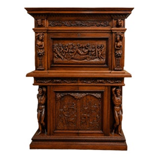 19th Century Renaissance Drop-Front Secretary Desk, 1890s For Sale