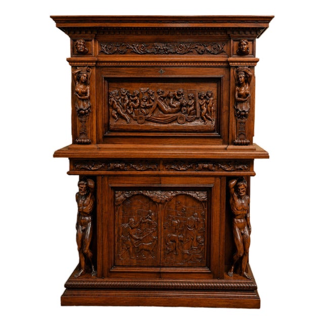 19th Century Renaissance Drop-Front Secretary Desk, 1890s For Sale