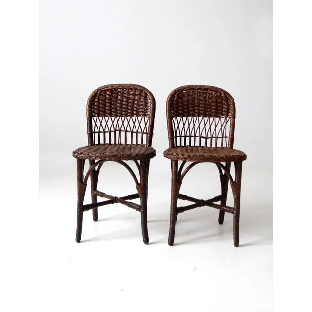 Brown Antique Wicker Chairs Pair For Sale - Image 8 of 12