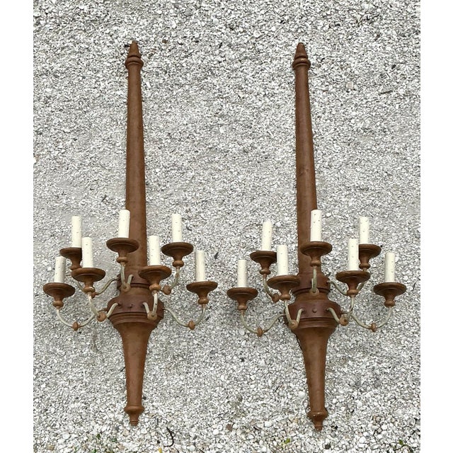 Wood Vintage Boho Monumental Wall Sconces - A Pair For Sale - Image 7 of 11