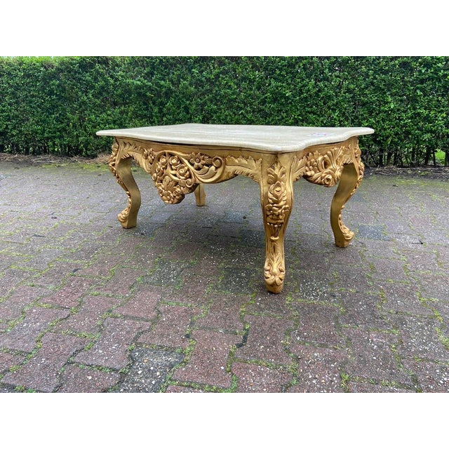 1940s Italian Baroque Gold Beech Marble Coffee Table For Sale - Image 9 of 11