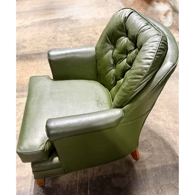 Olive Olive Green Leather Tufted Club Chair For Sale - Image 8 of 12