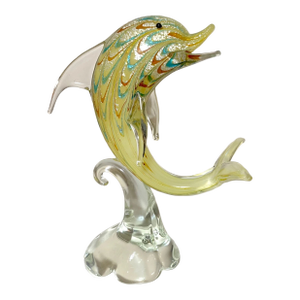 Vintage Hand Blown Murano Italian Art Studio Glass Dolphin Sculpture Statue Gold