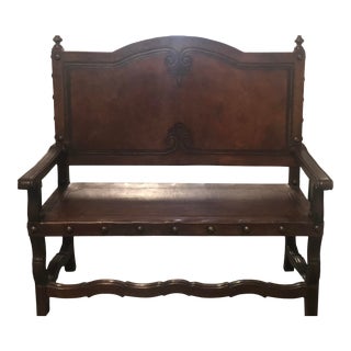 Spanish Mediterranean Napoli Leather Bench For Sale