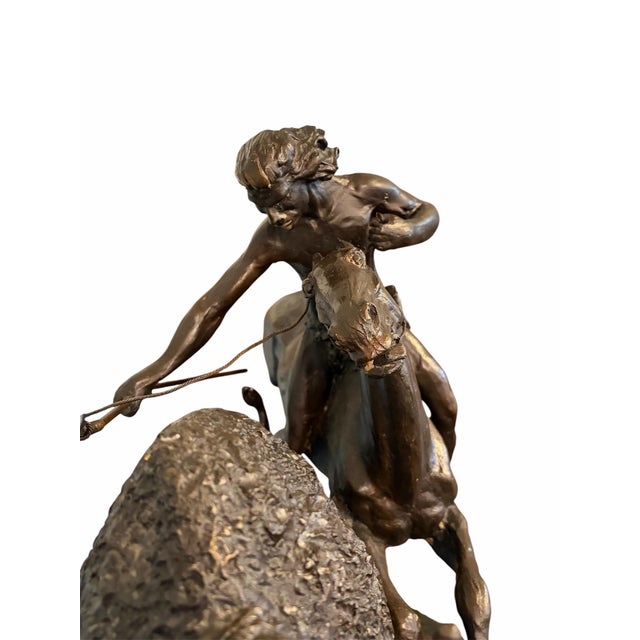 Native American 1970s Bronze ‘Buffalo Hunt’ by Frederic Remington For Sale - Image 3 of 6