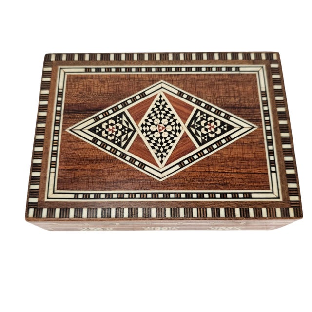 Moroccan Inlaid Marquetry Hardwood Box Ornate Khatam Style For Sale - Image 9 of 9