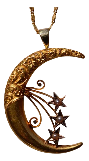 The 124th Street: Art Nouveau Era Crescent Pendant with Seed Pearls