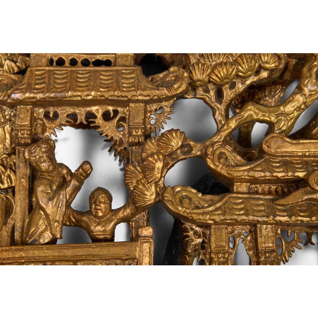Pair Chinese Giltwood Carved Architectural Relief Panels For Sale - Image 4 of 10