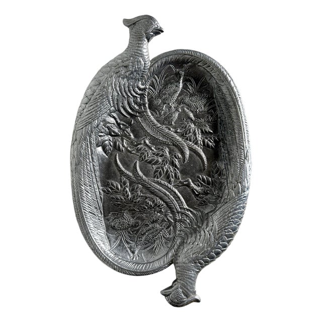 Vintage 1986 Arthur Court Double Pheasant Quail Aluminum Serving Tray For Sale