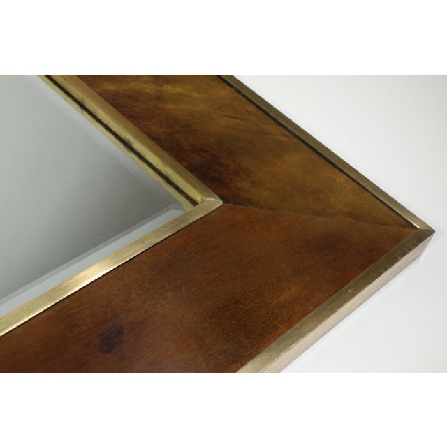 Mid-Century Modernist Brown Parchment and Brass Mirror by Aldo Tura, Italy, 1950 For Sale - Image 6 of 12
