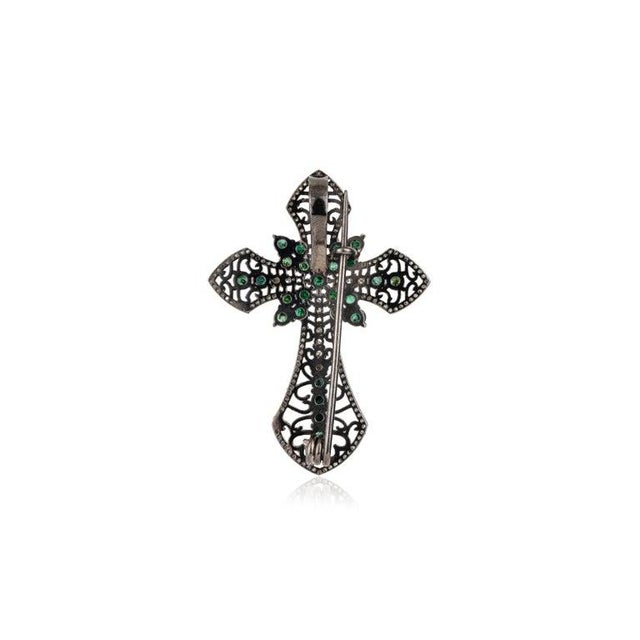 Art Deco-Inspired Emerald Diamond Cross Brooch Cum Pendant- Best for Gifting For Sale - Image 11 of 14