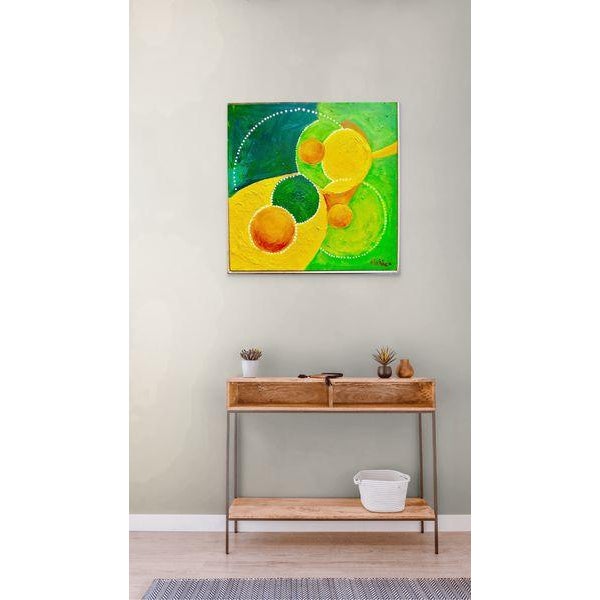 Original highly sought after contemporary oil painting of colors floating and intersecting.. Colors are very harmonious....