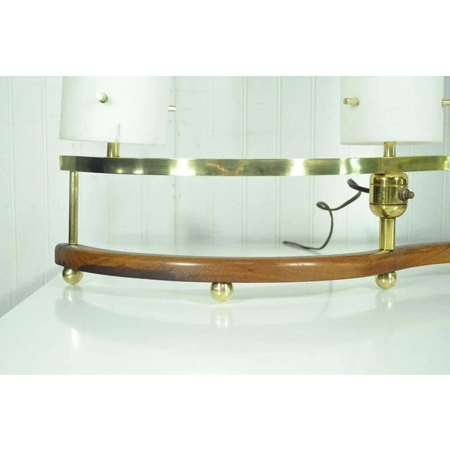 Vintage Mid Century Modern Stilnovo Brass Walnut & Glass Sculptural Table Lamp For Sale - Image 10 of 11