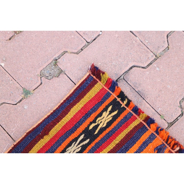 1970s Turkish Ethnic Design Striped Orange Small Kilim Rug For Sale - Image 10 of 13