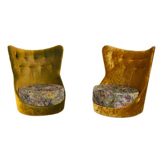 Cocoa Island Swivel Lounge Chairs in Yellow, Golden and Green Upholstery from Bretz, Set of 2 For Sale