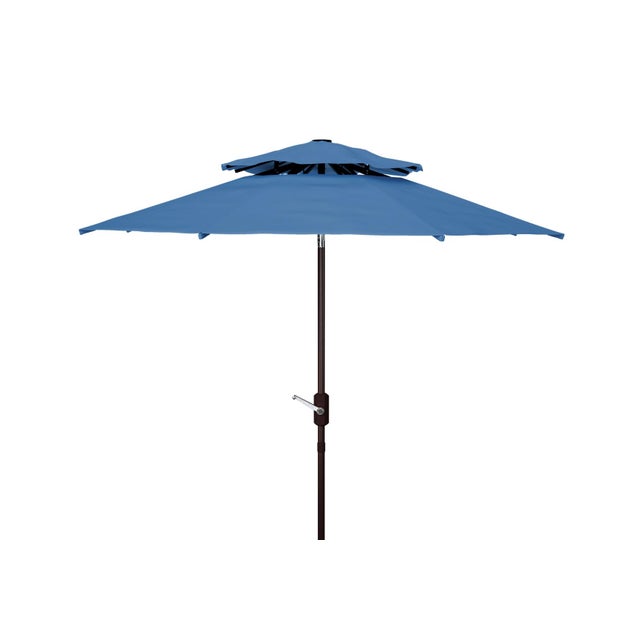 Traditional Athens 9Ft Double Top Crank Umbrella, Baby Blue With White Understripe For Sale - Image 3 of 6