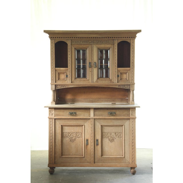 Metal Antique Danish Oak Buffet Cabinet with Crystal Glass Doors, 1850s For Sale - Image 7 of 18