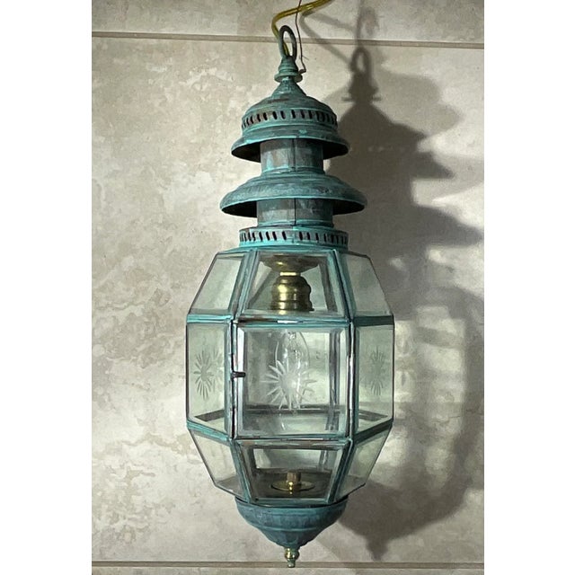 Antique English Solid Brass & Glass Starburst Hanging Lantern - Pendant For Sale - Image 12 of 15