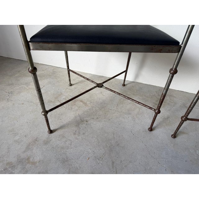 Vintage Alberto Orlandi Giacometti-Style Metal Armchairs With Black Leather Seats – Pair For Sale - Image 13 of 17