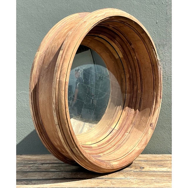 Vintage Monumental Arteriors Heavy Wood Frame Convex Mirror For Sale - Image 11 of 12