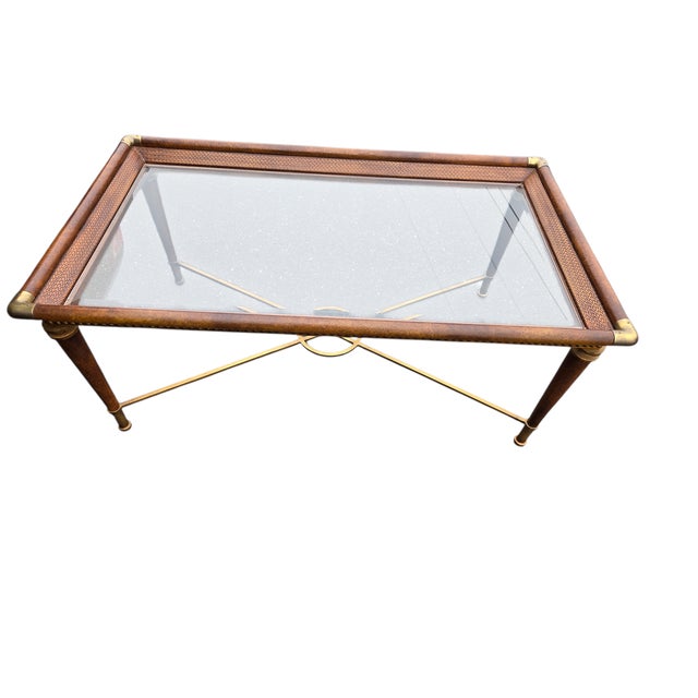 1980s French Regency Campaign Coffee Table Leather Wrapped Wrought Iron X Base Vintage For Sale - Image 5 of 12