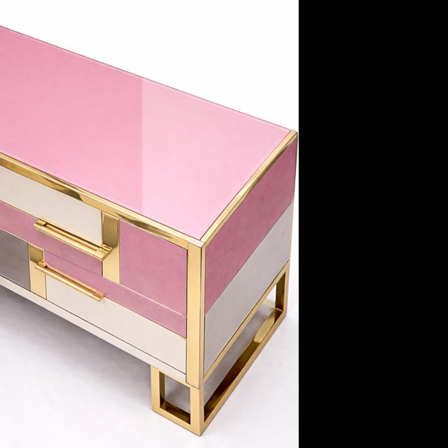 Not Yet Made - Made To Order Pink Murano Opaline Glass Sideboard with Brass Base from Justfurnituress SRL For Sale - Image 5 of 10