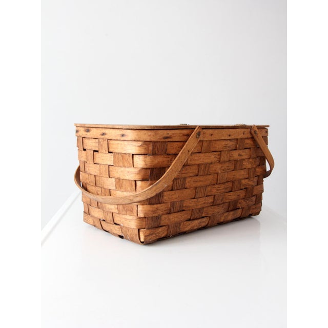 Vintage Splint Wood Picnic Basket For Sale - Image 11 of 16