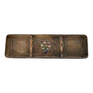 Tiffany Studios New York Silvered Bronze and Abalone Pen Tray For Sale