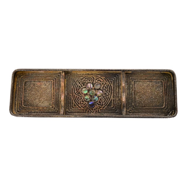 Tiffany Studios New York Silvered Bronze and Abalone Pen Tray For Sale